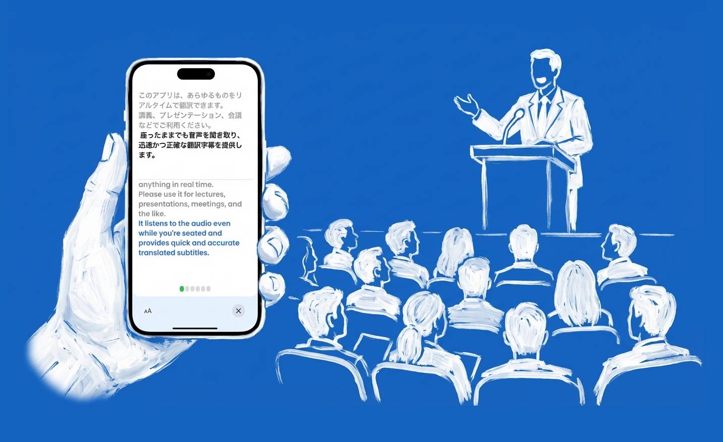 ekto showing live captions and real-time translation on iPhone